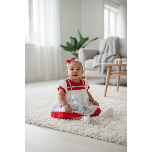 New Baby Girl Dress Set with matching headband underwear size 6 to 9 months - Picture 2 of 3